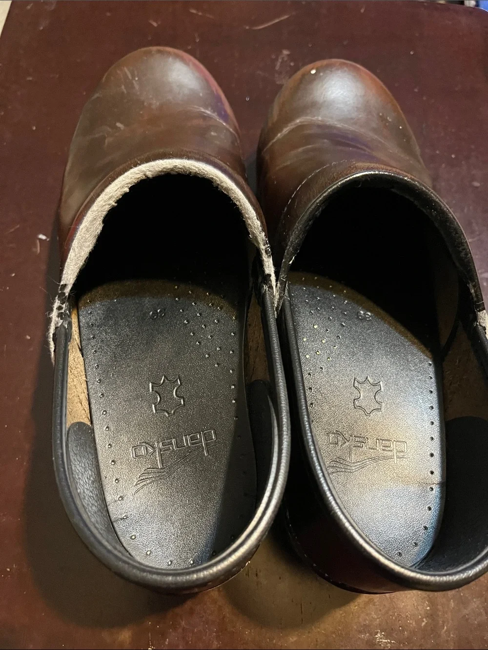 Dansko Brown Leather Slip-On Clogs - Picture 6 of 15
